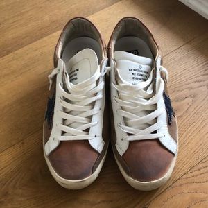 tan golden goose sneakers